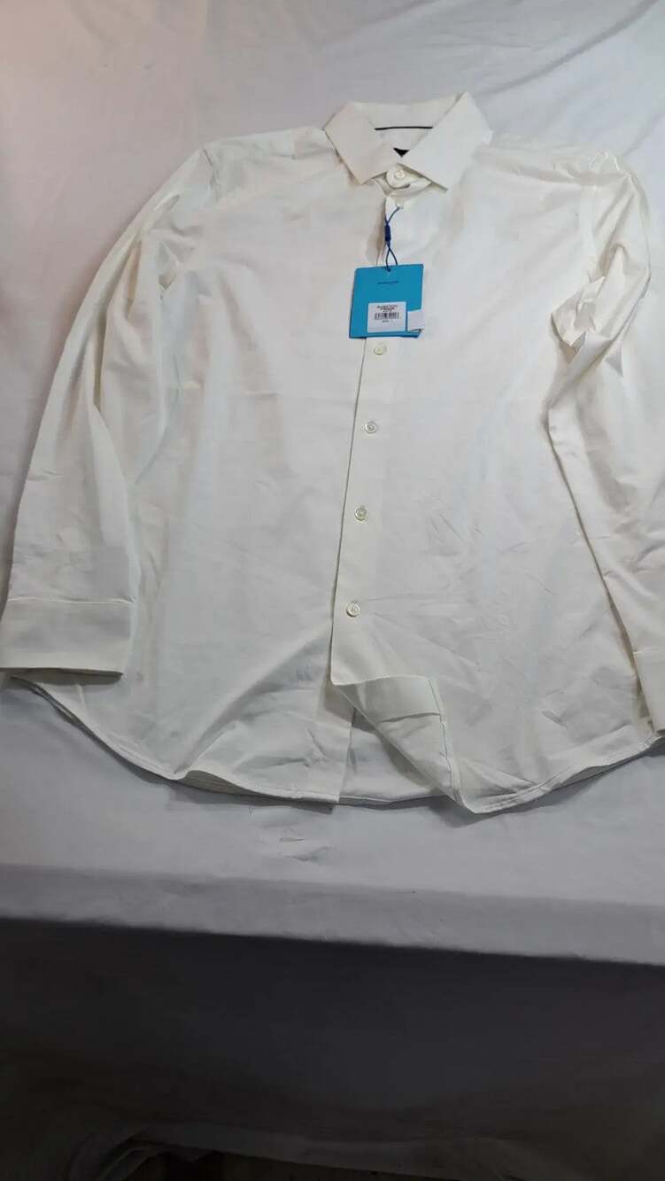 Bugatchi Men's Large White Stretch Cotton Long Sleeve Button Down Shirt NWT